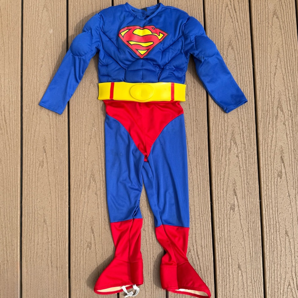 RUBIES SUPERMAN ONE PIECE TODDLER COSTUME with PADDED MUSCLES & UTILITY BELT